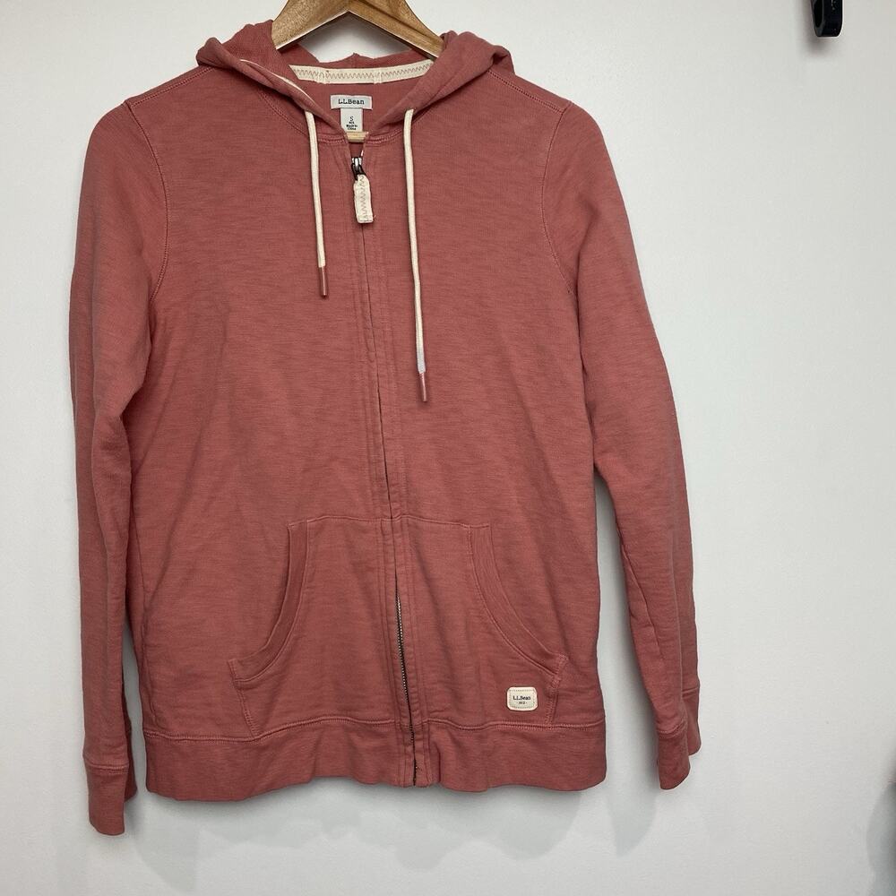 L.L. Bean Women Sz Small Sweatshirt Peach Zip Hoodie Lightweight Organic Cotton
